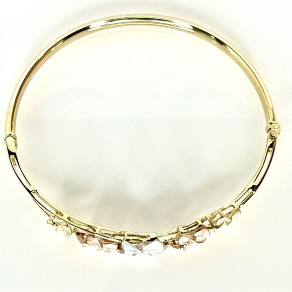 14k Tri-color Plumeria Hinged Bangle - Picture 5 of 14